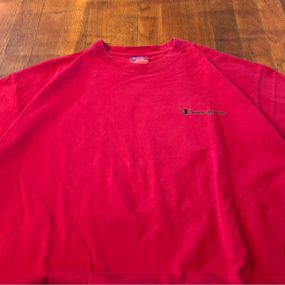 Vintage Champion ‘90s Essential Script Spellout Heavyweight Red Black T-shirt L - Picture 2 of 4